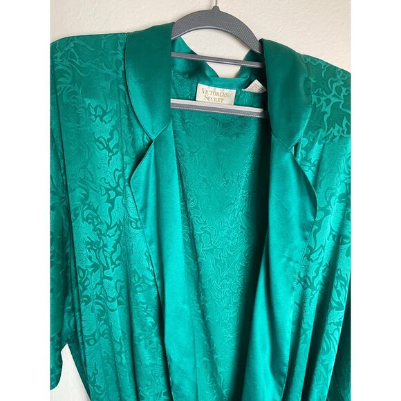 VTG Victoria Secret Gold Label Robe Women's Emerald Green L Floral Satin Fairy - Picture 6 of 16